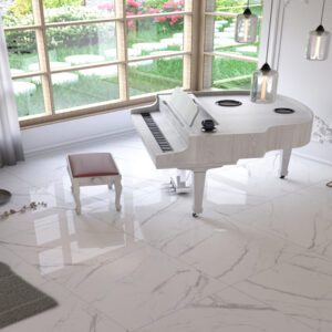 12 mm polished white stone-effect indoor porcelain floor tile, available in multiple sizes