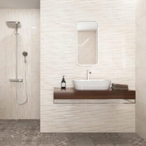 12 mm textured glossy cream stone-effect indoor wall tile