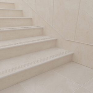 Durable cream matt stone-effect floor tile for indoor and outdoor stairs