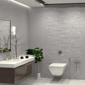 11 mm textured matt cream and grey indoor wall tile, ideal for modern, elegant bathrooms, kitchens and living areas