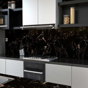 Polished glossy black stone-effect porcelain tile for indoor floors and walls