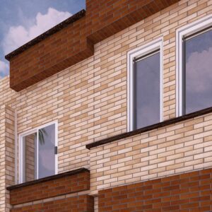 12mm textured outdoor wall tile with brick effect, available in brown, cream and grey