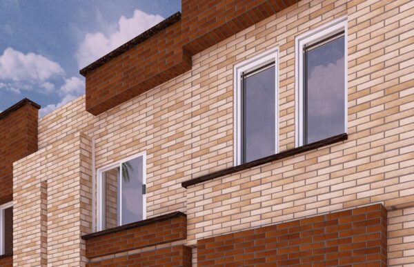 12mm textured outdoor wall tile with brick effect, available in brown, cream and grey