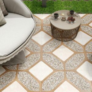 11 mm matt patterned outdoor floor tile, available in brown and grey.