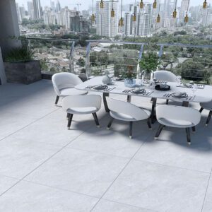 20 mm matt grey cement effect porcelain tile for outdoor floors, available in various siizes, ideal for balconies and patios