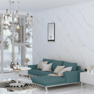 11.5 mm polished glossy stone-effect white porcelain tile for indoor walls and floors, durable and classic, available in various sizes