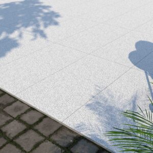 Matt grey stone-effect porcelain tile for outdoor spaces, durable and versatile