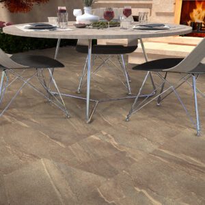 Matt cement-effect porcelain outdoor floor tile, available in brown and grey