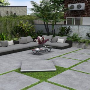 Matt cement effect porcelain tile for a classy outdoor space, in grey and cream colour