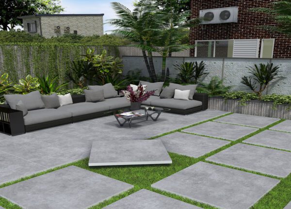 Matt cement effect porcelain tile for a classy outdoor space, in grey and cream colour