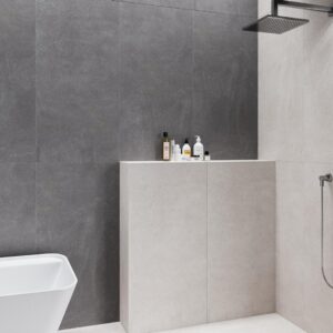 Matt grey indoor wall tile, suitable sleek bathrooms