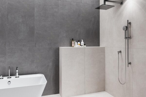 Matt grey indoor wall tile, suitable sleek bathrooms