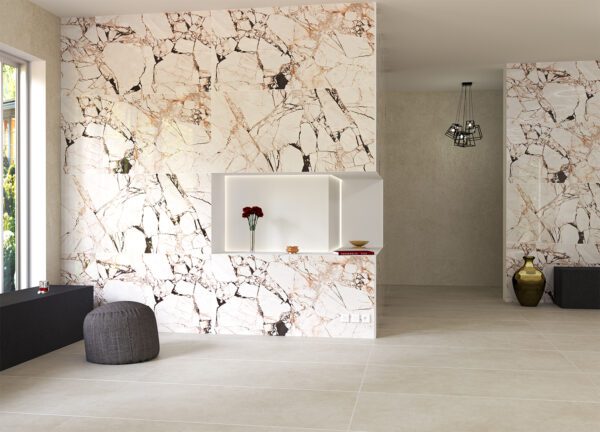 Expodity Polished Glossy white and black abstract stone-effect indoor tiles for walls and floors