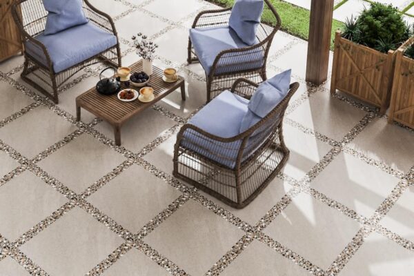 11 mm matt cream cement-effect outdoor floor tile, durable and stylish