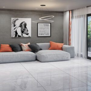 Expodity Polished glossy stone-effect grey porcelain tile for indoor floors, sleek and chic