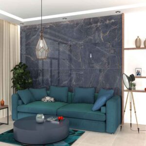 Polished glossy blue and brown stone-effect tile for indoor walls and floors