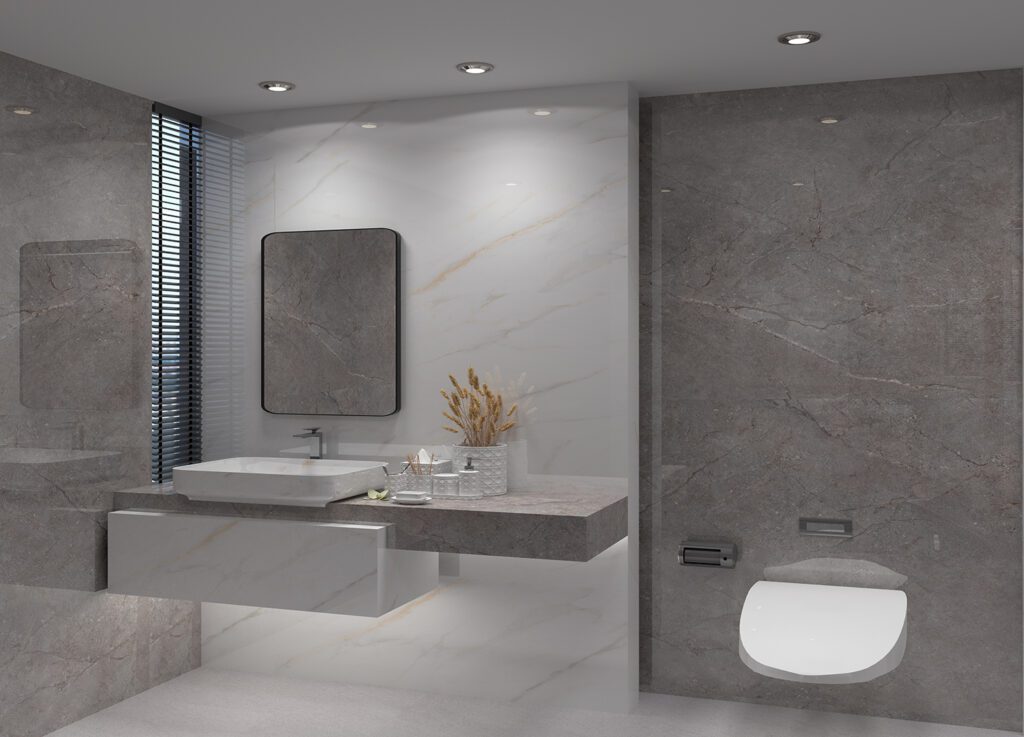 Polished glossy white stone-effect porcelain tile for indoor floors and walls