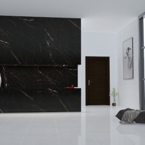 Polished glossy black and white stone-effect porcelain wall tile, premium and luxurious wall