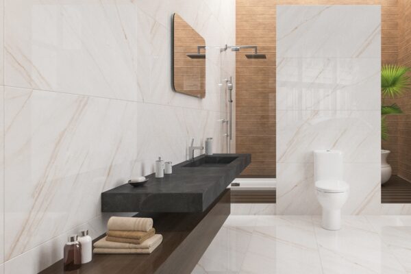 Polished glossy cream stone-effect porcelain tile for indoor walls and floors