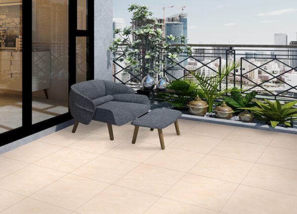 16 mm matt stone-effect porcelain tile available in cream and grey, for indoor and outdoor use