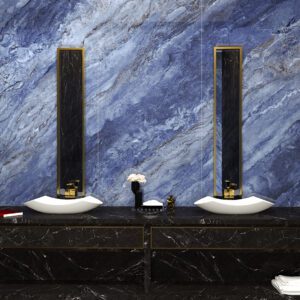 Polished glossy blue stone-effect porcelain tile for indoor walls and floors