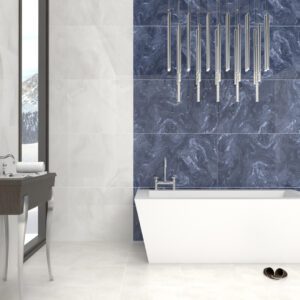 Polished glossy blue and black porcelain tiles, ideal for the walls and floors of bathrooms and laundry rooms