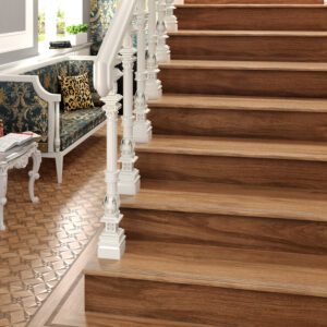 Classy matt wood effect brown floor and stair tile