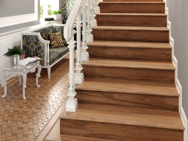 Classy matt wood effect brown floor and stair tile