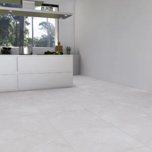 Matt stone effect indoor porcelain floor tile, available in off white and pearl