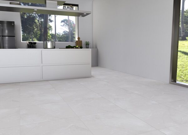 Matt stone effect indoor porcelain floor tile, available in off white and pearl