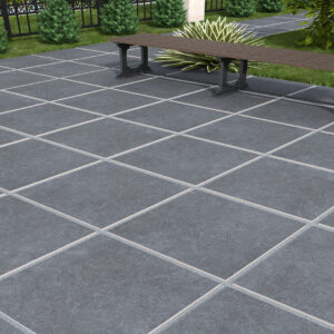 Expodity matt coloured body stone effect outdoor porcelain floor tile available in black, beige and grey